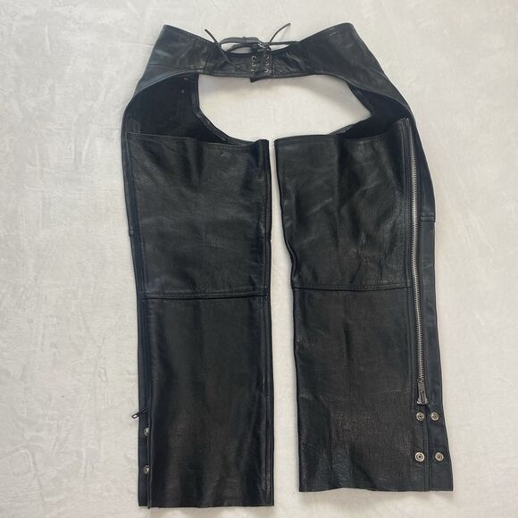 Vintage Barneys Leather Chaps Adult XL Black Leather Motorcycle Riding - Picture 2 of 15